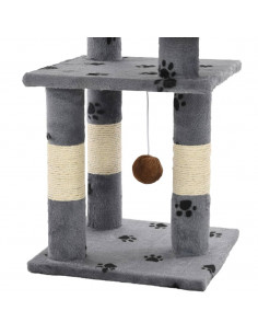 Albero per Gatti Tiragraffi in Sisal 65 cm Zampe Stampate Grigio