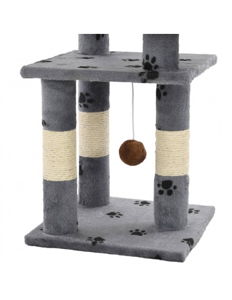 Albero per Gatti Tiragraffi in Sisal 65 cm Zampe Stampate Grigio