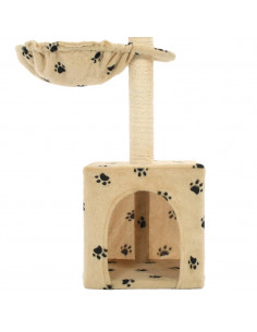 Albero per Gatti Tiragraffi Sisal 105 cm Zampe Stampate Beige