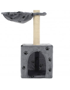Albero per Gatti Tiragraffi Sisal 105 cm Zampe Stampate Grigio