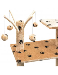 Albero per Gatti Tiragraffi Sisal 125 cm Zampe Stampate Beige