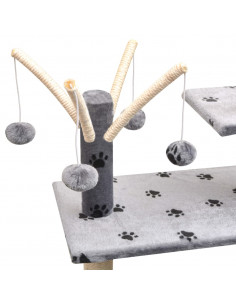 Albero per Gatti Tiragraffi Sisal 125 cm Zampe Stampate Grigio
