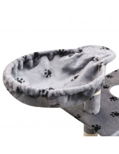 Albero per Gatti Tiragraffi Sisal 150 cm Zampe Stampate Grigio