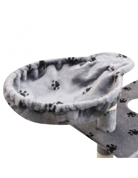 Albero per Gatti Tiragraffi Sisal 150 cm Zampe Stampate Grigio