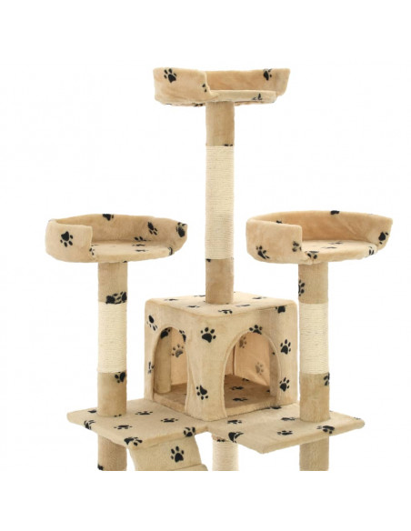 Albero per Gatti Tiragraffi Sisal 170 cm Zampe Stampate Beige