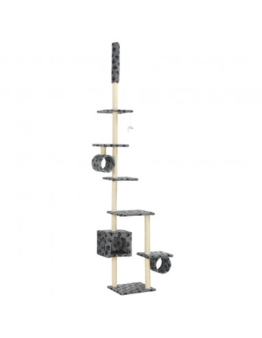 Albero per Gatti e Tiragraffi Sisal 260cm Zampe Stampate Grigio