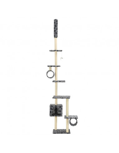 Albero per Gatti e Tiragraffi Sisal 260cm Zampe Stampate Grigio