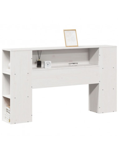 Testiera con Ripiani Bianca 140 cm in Legno Massello di Pino