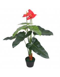 Anturium Pianta Artificiale con Vaso 90 cm Rosso e Giallo