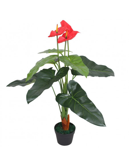 Anturium Pianta Artificiale con Vaso 90 cm Rosso e Giallo
