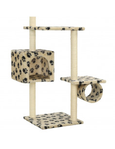 Albero per Gatti e Tiragraffi Sisal 260 cm Zampe Stampate Beige