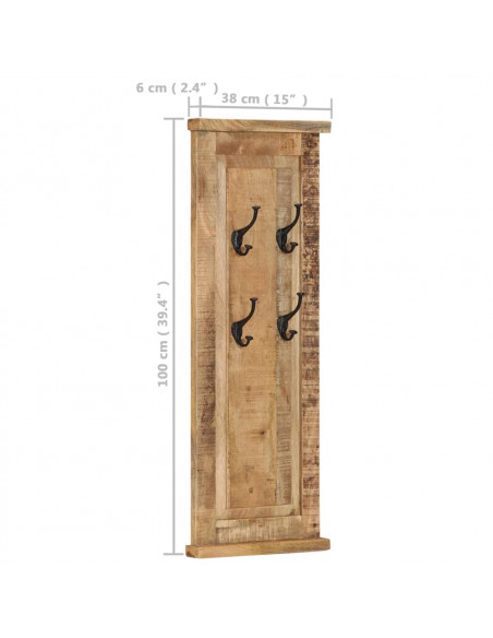 Appendiabiti 2 pz in Legno Massello di Mango 38x100 cm