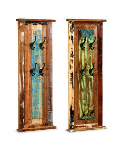 Appendiabiti 2 pz in Legno Massello di Recupero 38x100 cm