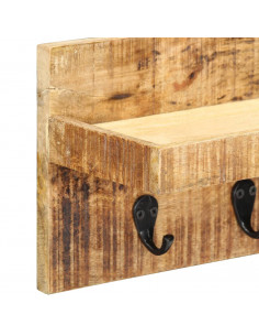 Appendiabiti a Muro 60x15x20 cm Legno Massello di Mango Grezzo