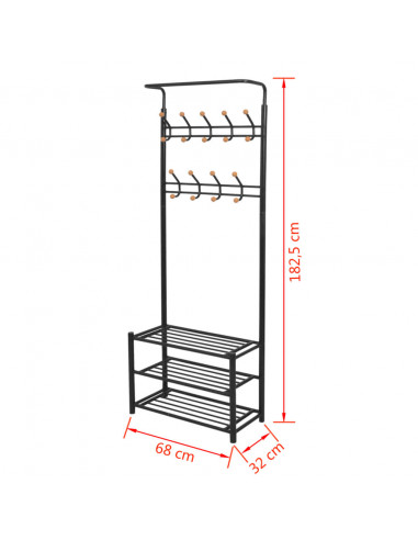 Appendiabiti con Deposito per Scarpe 68x32x182,5 cm Nero