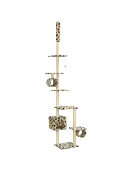 Albero per Gatti e Tiragraffi Sisal 260 cm Zampe Stampate Beige