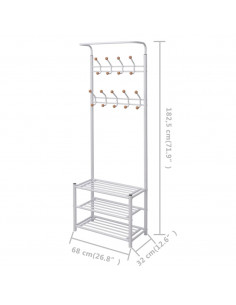 Appendiabiti con Poggiascarpe 68x32x182,5 cm Bianco