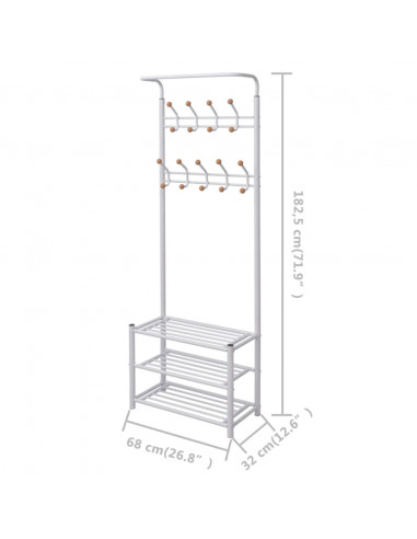 Appendiabiti con Poggiascarpe 68x32x182,5 cm Bianco