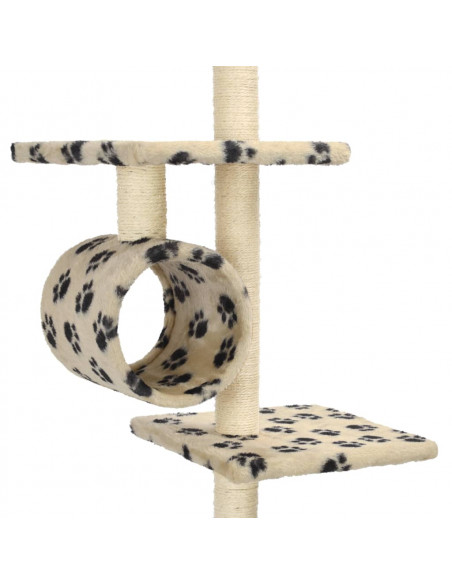 Albero per Gatti e Tiragraffi Sisal 260 cm Zampe Stampate Beige