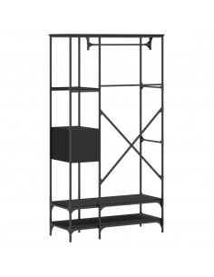 Appendiabiti con Scaffali Nero in Legno Multistrato