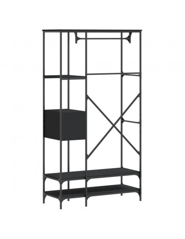 Appendiabiti con Scaffali Nero in Legno Multistrato