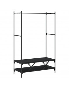 Appendiabiti con Scaffali Nero in Legno Multistrato