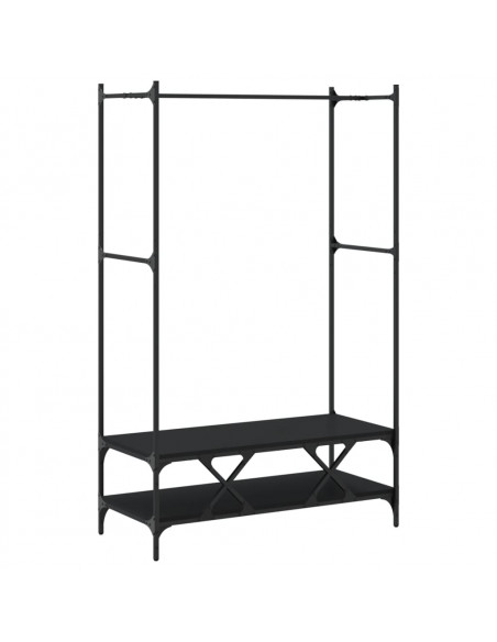 Appendiabiti con Scaffali Nero in Legno Multistrato