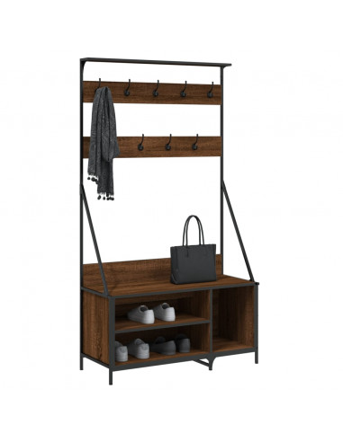 Appendiabiti con Porta Scarpe Rovere Marrone 100x41x184 cm