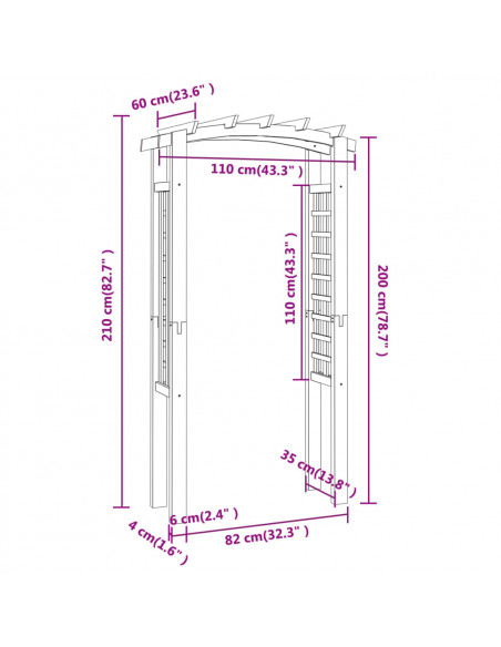 Arco a Traliccio 110x60x210 cm in Pino Massello Impregnato