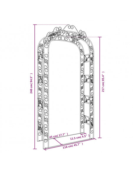 Arco da Giardino 116x45x240 cm Acciaio