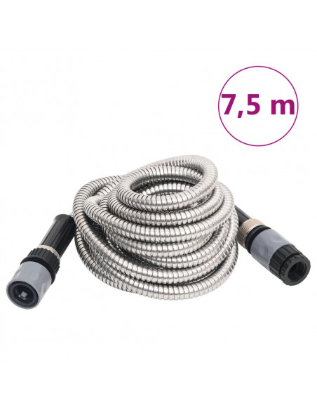 Tubo da Giardino con Ugello Spray Argento 0,6" 7,5 m in Acciaio