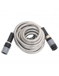Tubo da Giardino con Ugello Spray Argento 0,6" 7,5 m in Acciaio 2