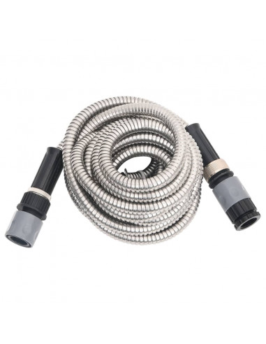 Tubo da Giardino con Ugello Spray Argento 0,6" 7,5 m in Acciaio