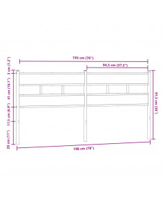 Testiera Rovere Marrone 190 cm in Acciaio e Truciolato