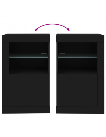 Armadietti con Luci LED 2pz Neri in Legno Multistrato