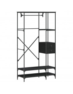 Appendiabiti con Scaffali Nero in Legno Multistrato 2