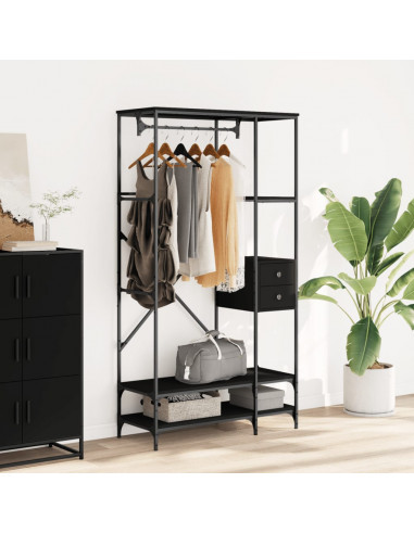 Appendiabiti con Scaffali Nero in Legno Multistrato
