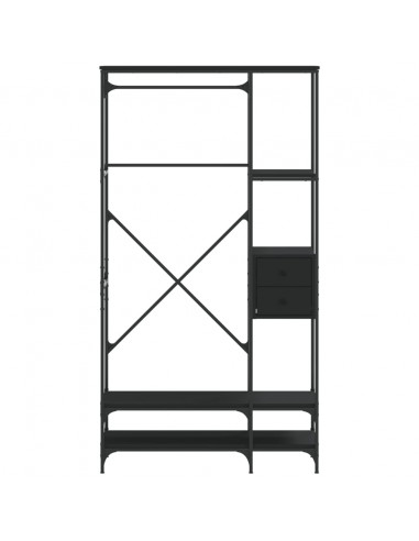 Appendiabiti con Scaffali Nero in Legno Multistrato
