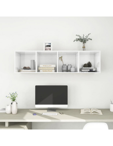 Armadietto a Muro per TV Bianco Lucido 37x37x142,5cm Truciolato