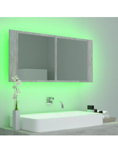 Armadietto a Specchio con Luci LED Grigio Cemento in Acrilico