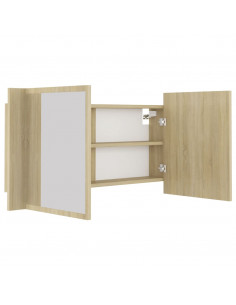 Armadietto a Specchio con Luci LED Rovere Sonoma in Acrilico