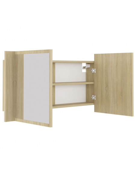 Armadietto a Specchio con Luci LED Rovere Sonoma in Acrilico