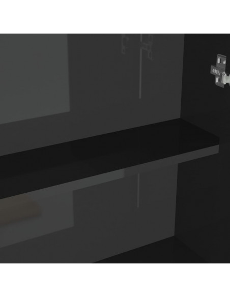Armadietto a Specchio per Bagno 60x15x75 cm MDF Nero Lucido
