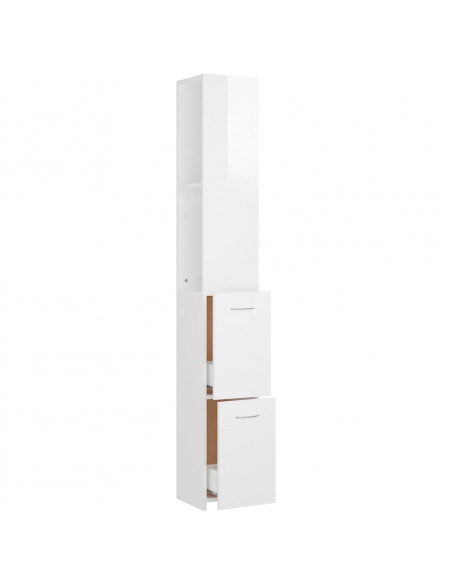 Armadietto Bagno Bianco Lucido 25x26,5x170 cm Legno Multistrato