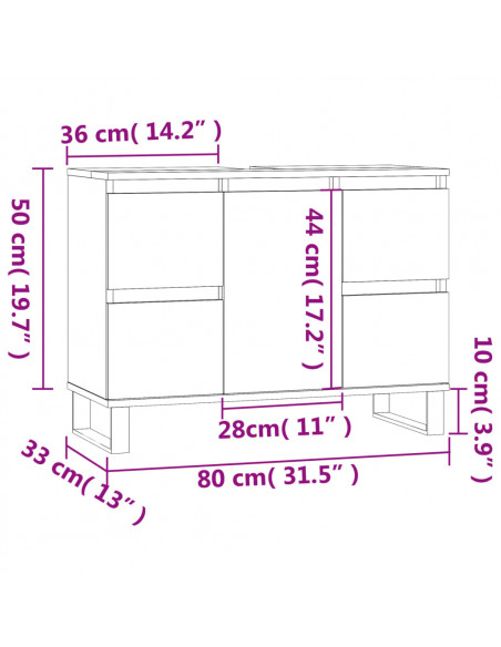 Armadietto Bagno Bianco Lucido 80x33x60cm in Legno Multistrato