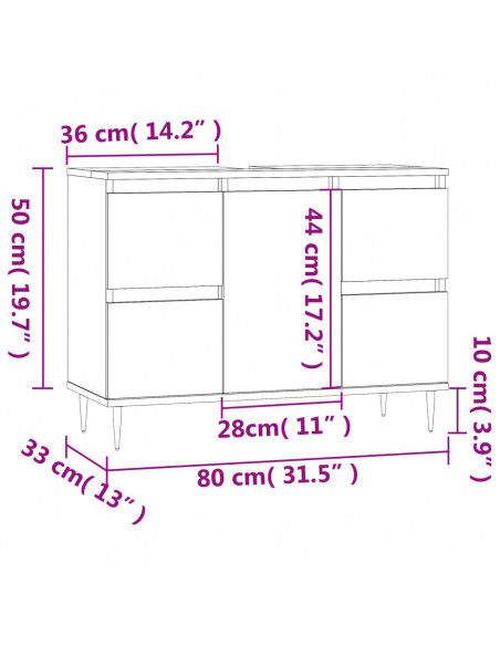Armadietto Bagno Bianco Lucido 80x33x60cm in Legno Multistrato