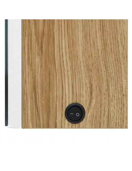 Armadietto Bagno con Specchio e LED Bianco e Rovere 50x14x60 cm