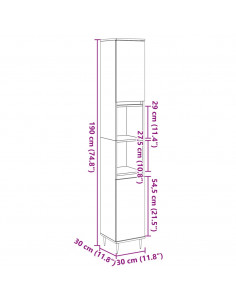 Armadietto Bagno Grigio Cemento 30x30x190 cm Legno Multistrato