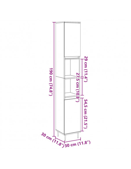 Armadietto Bagno Grigio Cemento 30x30x190 cm Legno Multistrato