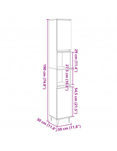 Armadietto Bagno Grigio Cemento 30x30x190 cm Legno Multistrato
